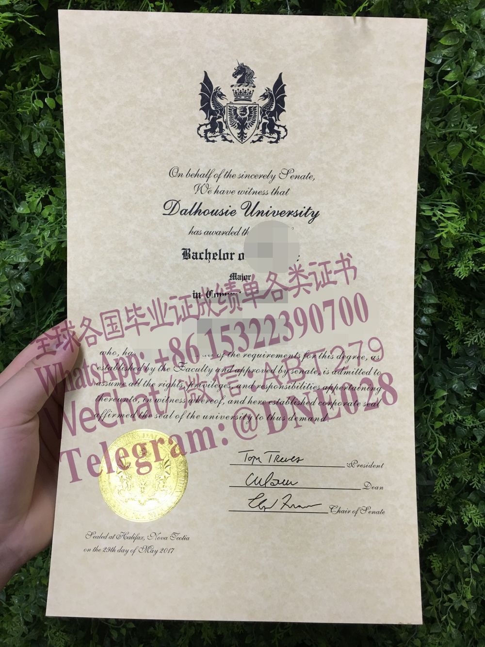 购买假加拿大戴尔壕斯大学毕业证多少钱