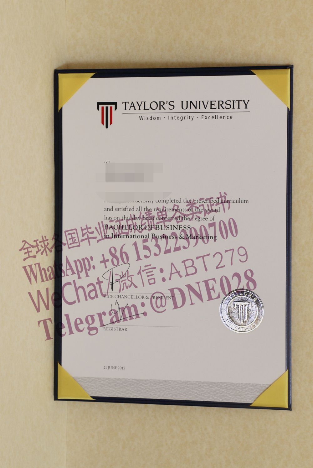 购买假美国泰勒大学毕业证多少钱